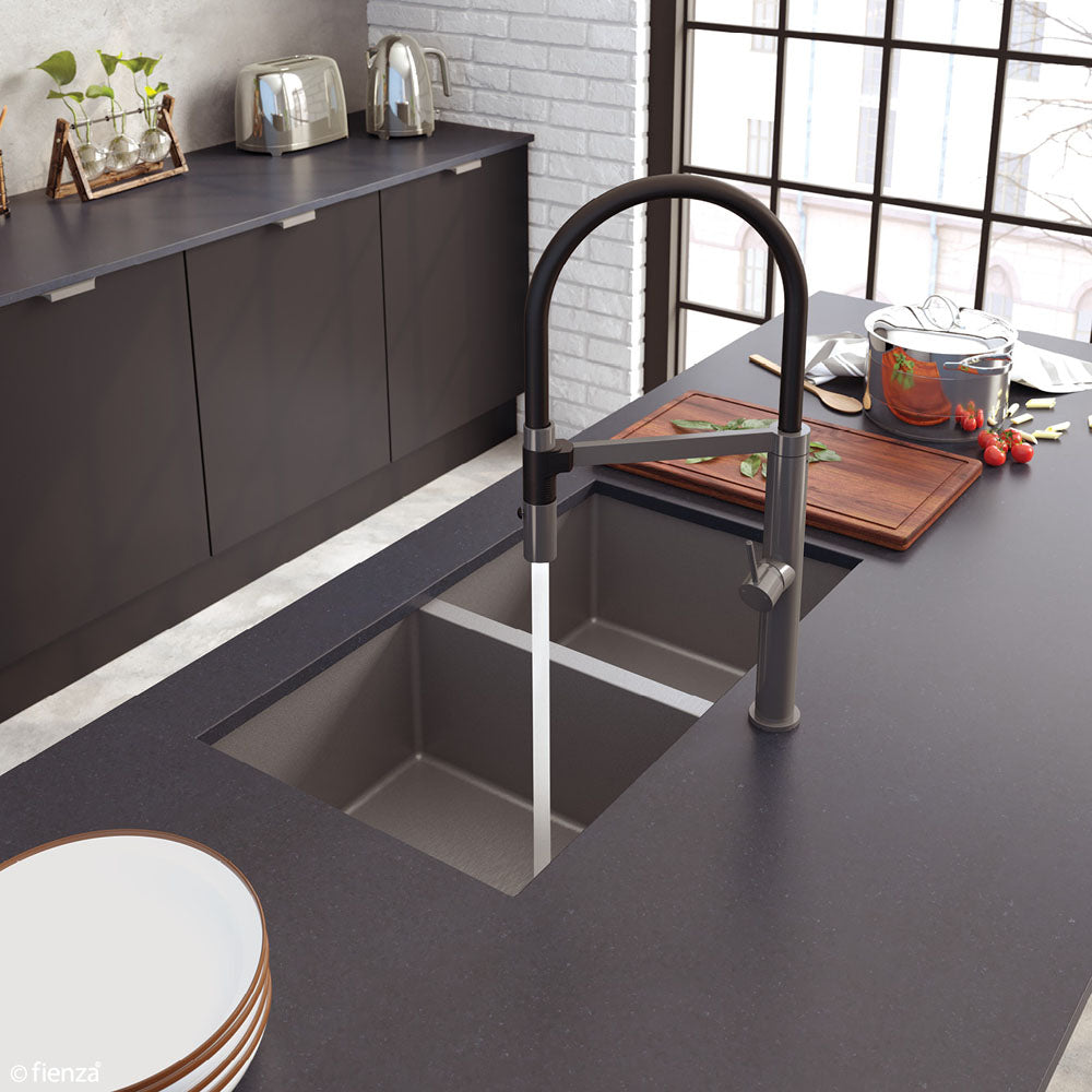 Hana 27L/27L Double Kitchen Sink, PVD Carbon Metal