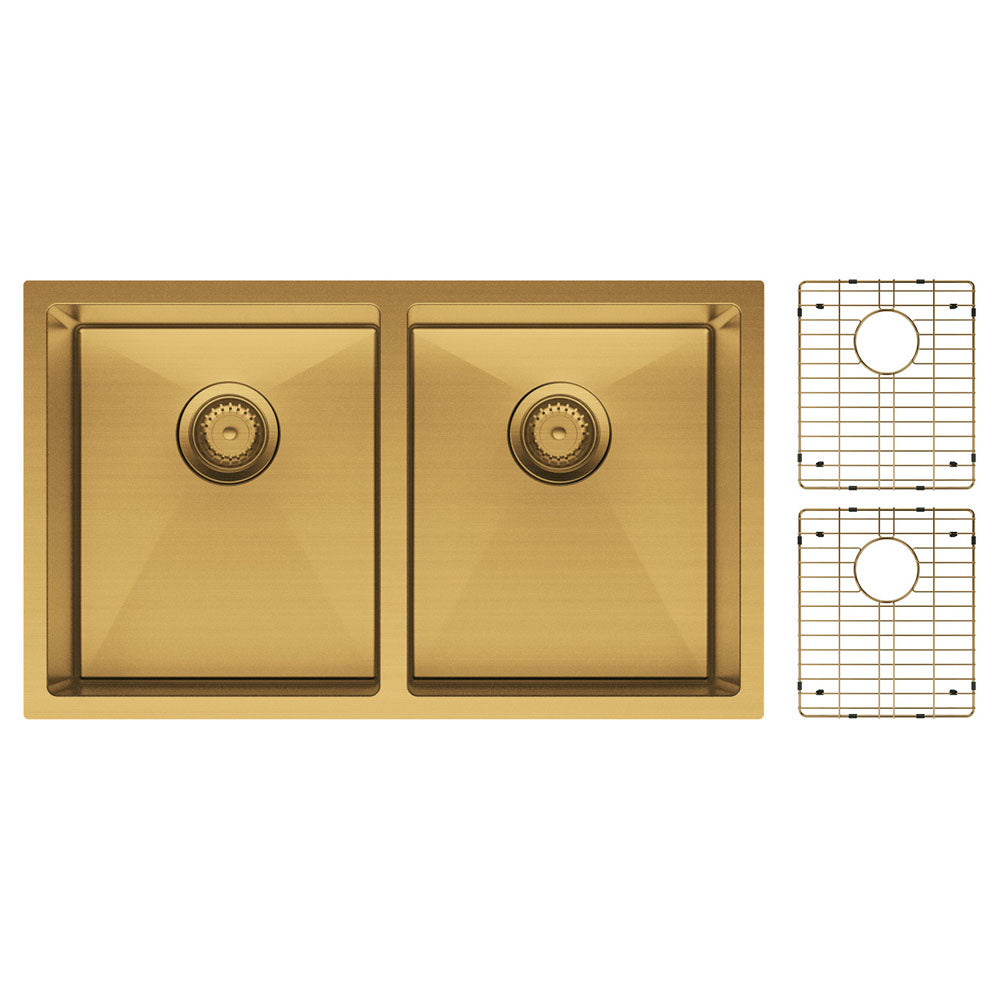 Hana 27L/27L Double Kitchen Sink, PVD Rugged Brass