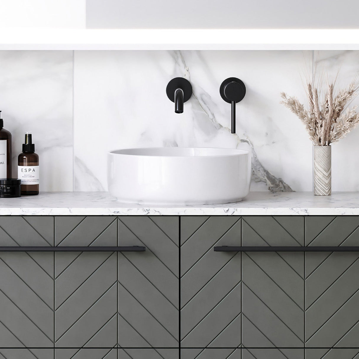 A lifestyle image of Timberline's Allure Basin 360mm White Gloss