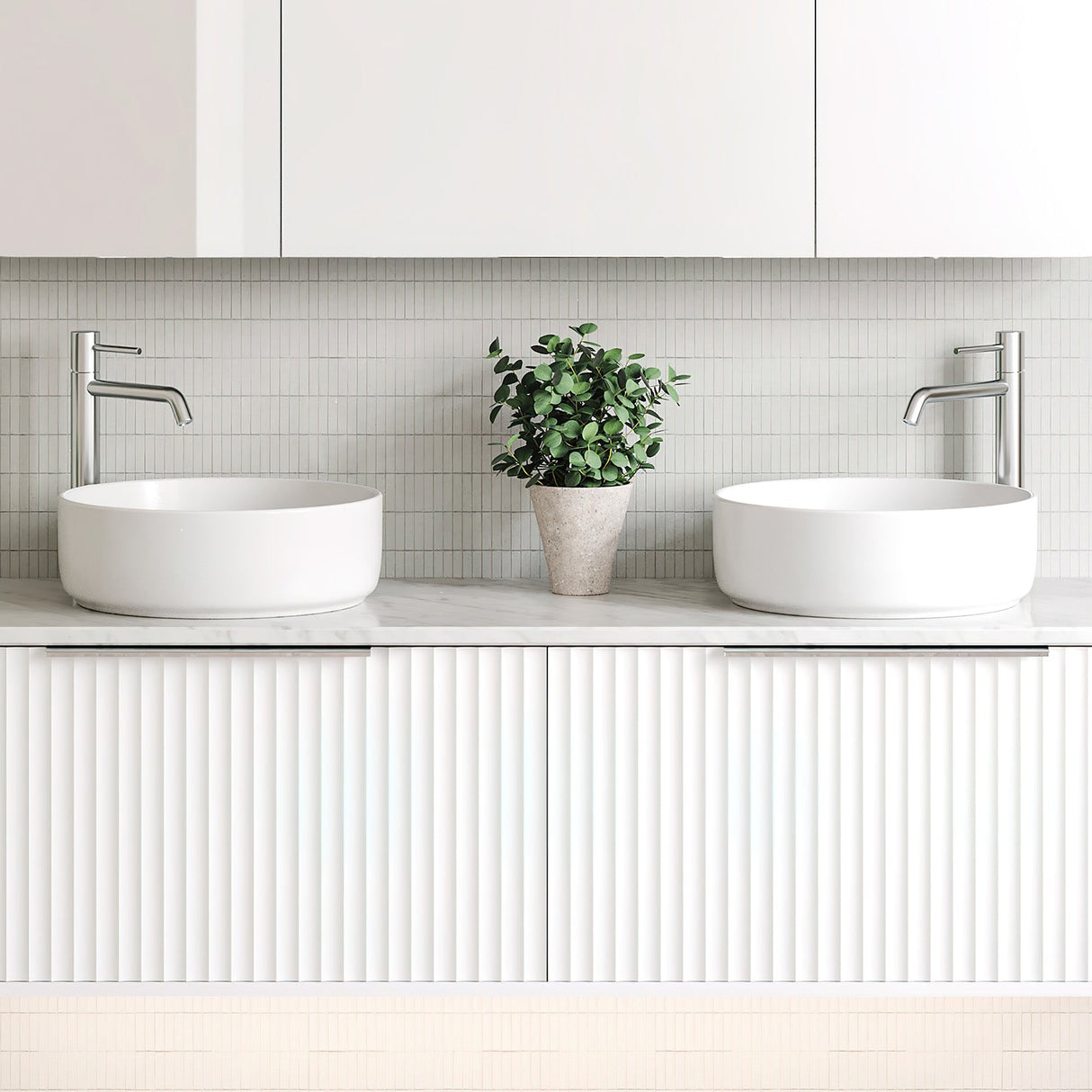 A lifestyle image of Timberline's Allure Basin 360mm White Gloss
