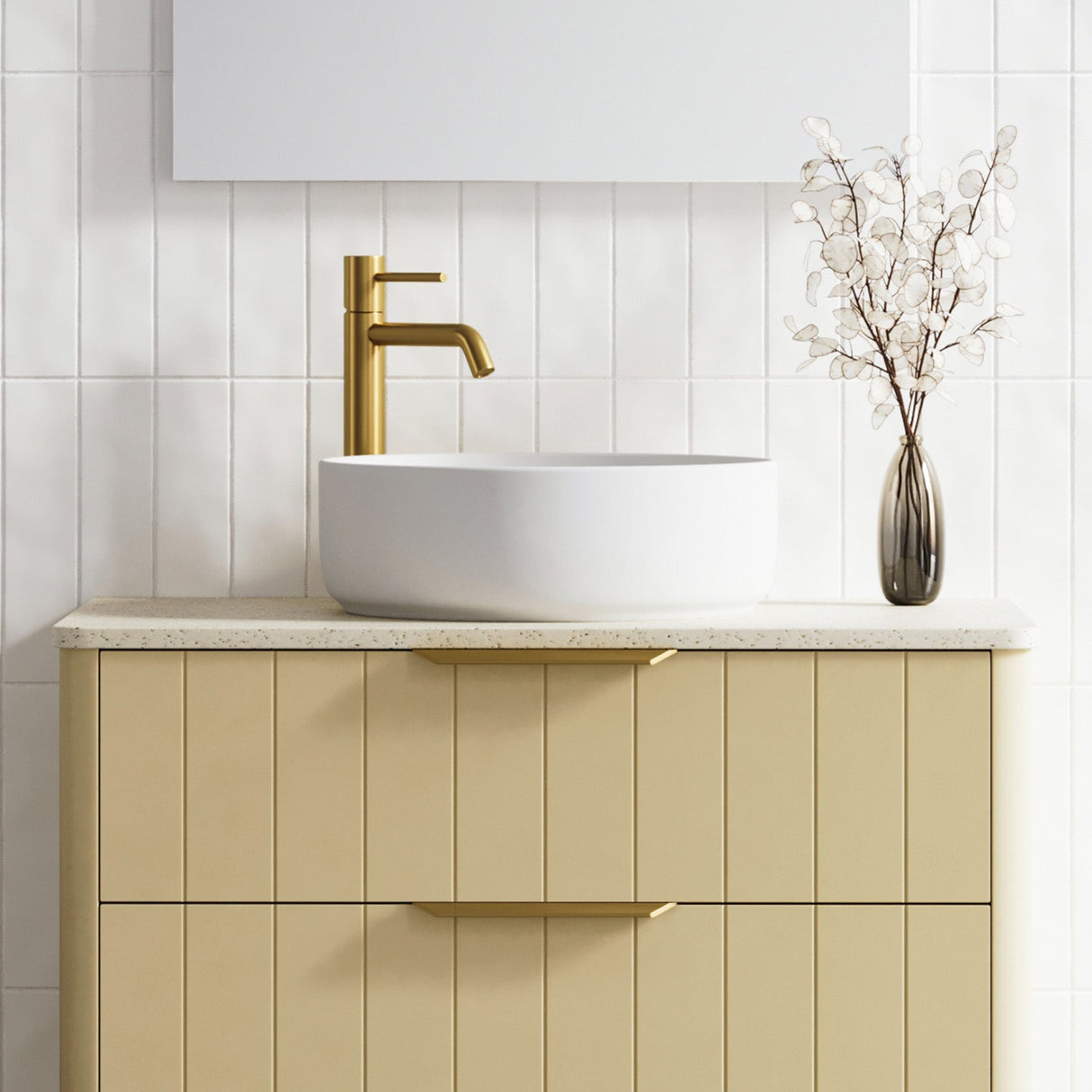 A lifestyle image of Timberline's Allure Basin 360mm White Matt