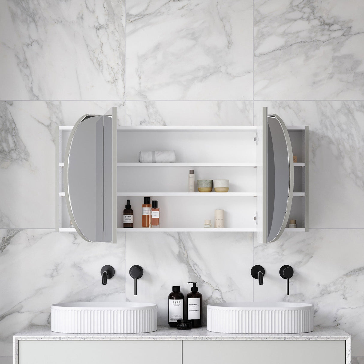Ballad Mirror Cabinet 1500mm Four Door Platinum Collection (BAL-SC-1500-4-P)