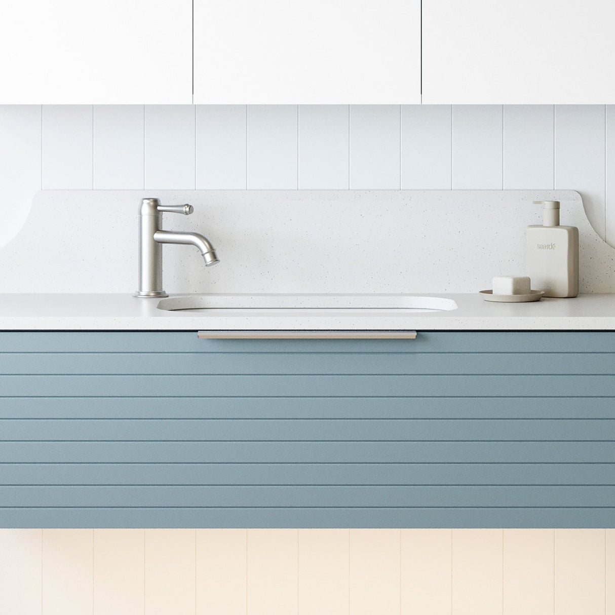 A lifestyle image of Timberline's Bodhi Undermount Basin 540mm White Gloss