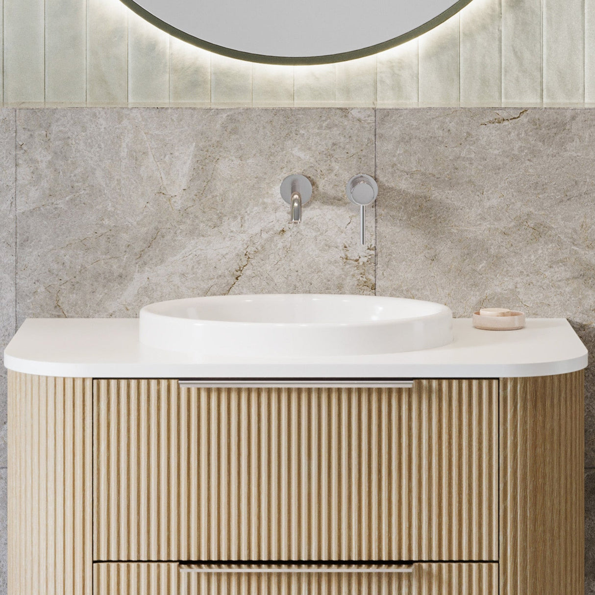 A lifestyle image of Timberline's Coast Basin 495mm White Gloss