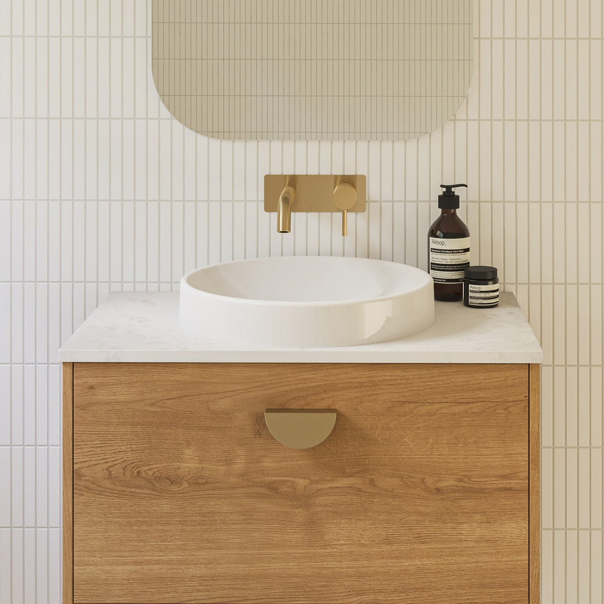 A lifestyle image of Timberline's Corrida Basin 430mm White Gloss