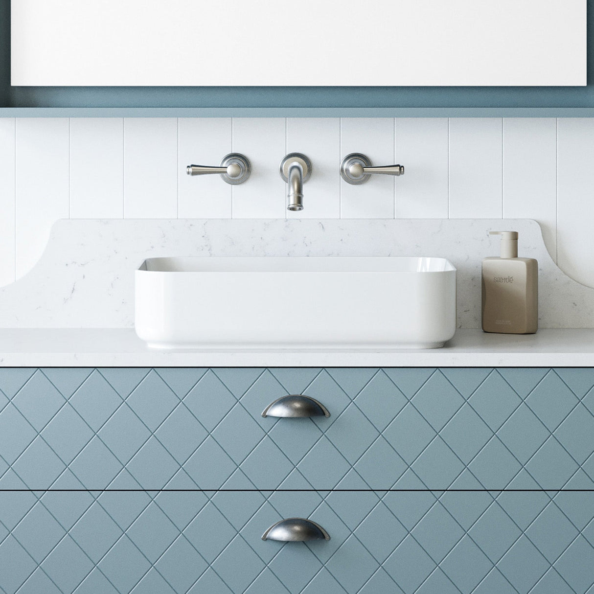 A lifestyle image of Timberline's Enchant Basin 500mm White Gloss