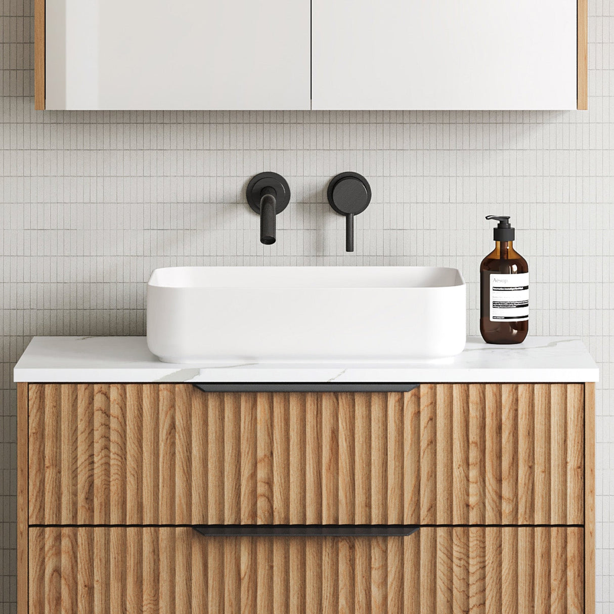 A lifestyle image of Timberline's Enchant Basin 500mm White Matt