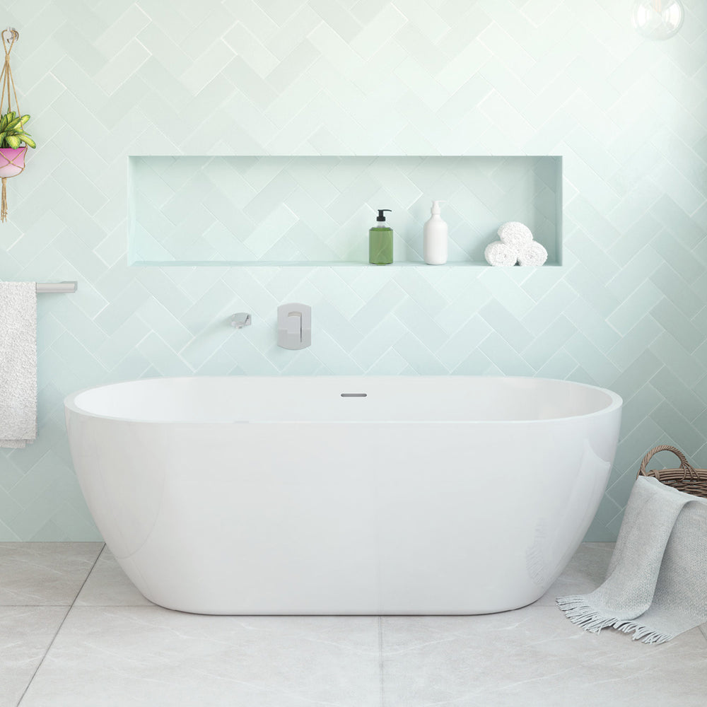 Koko Freestanding Acrylic Bath, 1680mm with Overflow, Gloss White