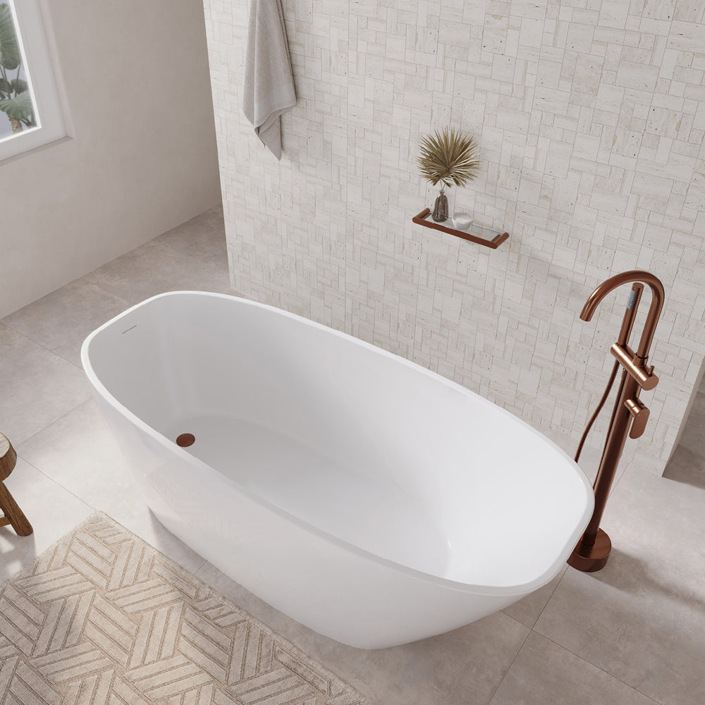 Athenia Freestanding Acrylic Bath with Overflow, Gloss White, 1700mm
