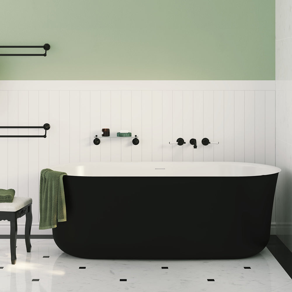 Windsor Freestanding Acrylic Bath with Overflow, 1700mm, Matt Black