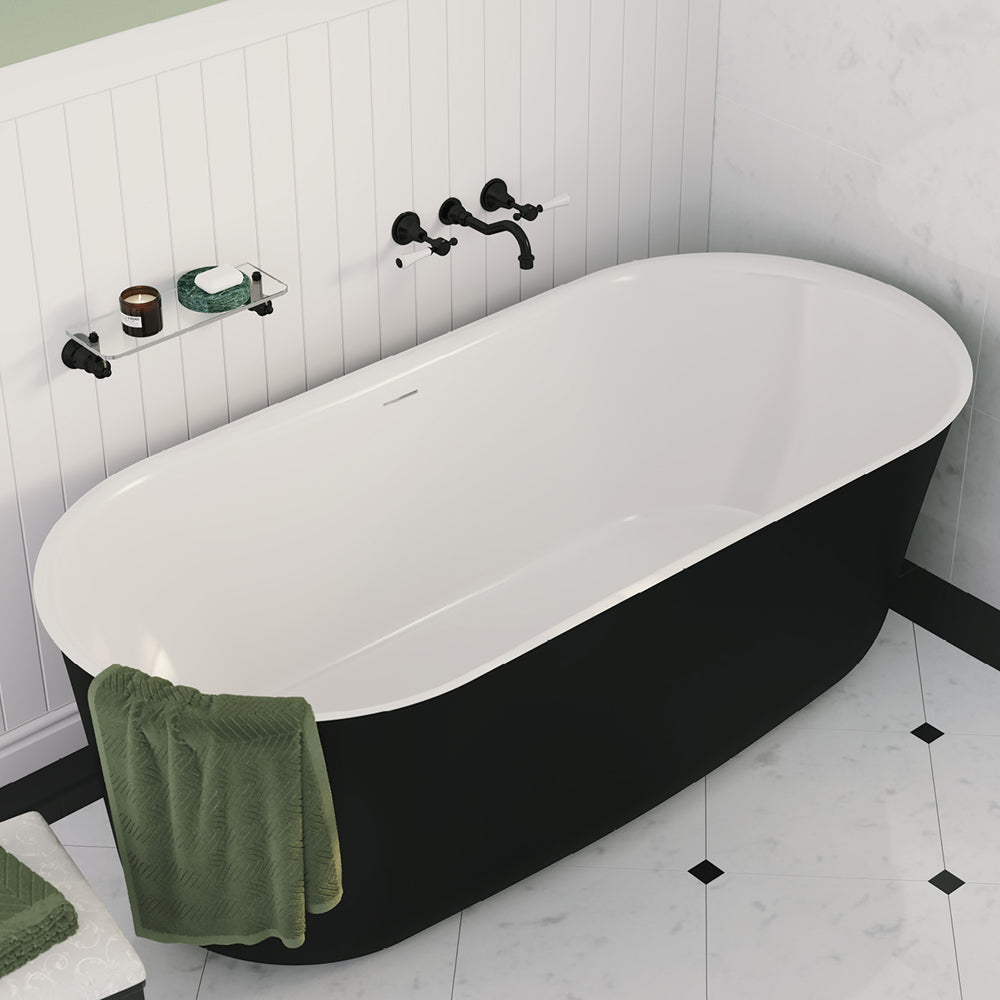 Windsor Freestanding Acrylic Bath with Overflow, 1700mm, Matt Black