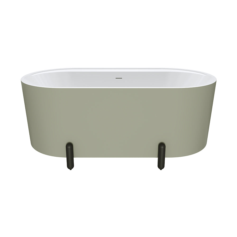 Aluca Freestanding Bath, 1500mm Matt Olive with Matt Black Legs with overflow