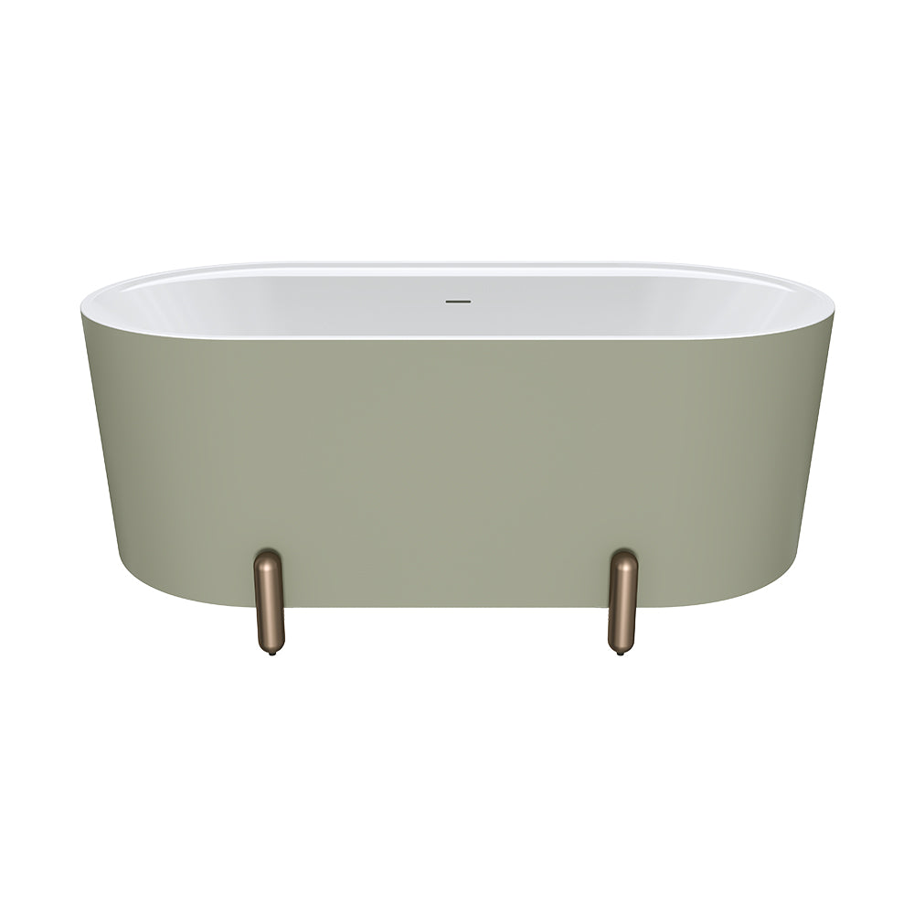 Aluca Freestanding Bath, 1500mm Matt Olive with Brushed Copper Legs with overflow