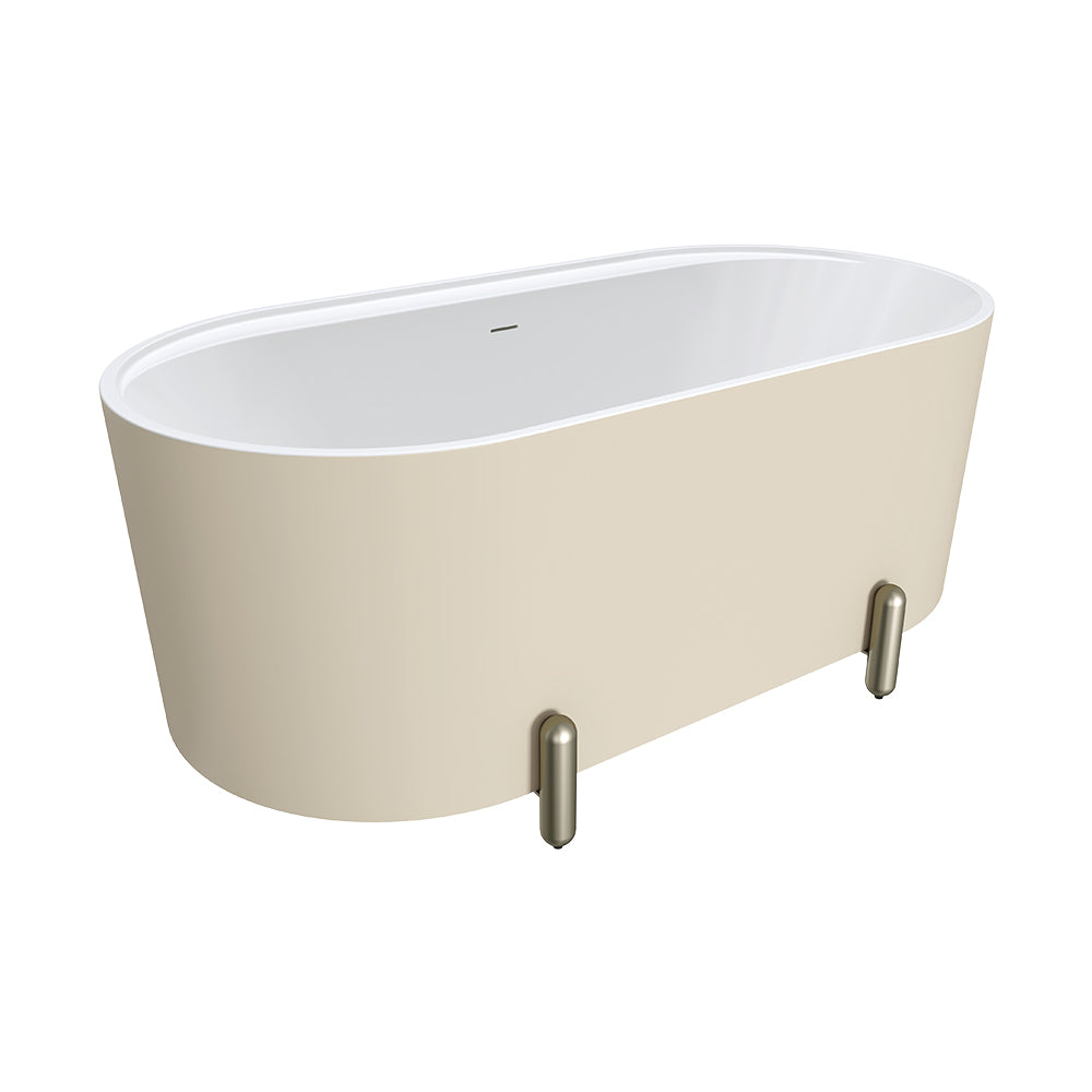 Aluca Freestanding Bath, 1500mm Matt Khaki with Brushed Nickel Legs with overflow
