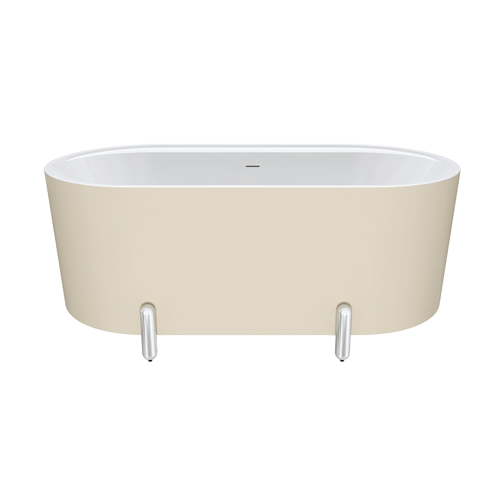 Aluca Freestanding Bath, 1500mm Matt Khaki with Chrome Legs with overflow