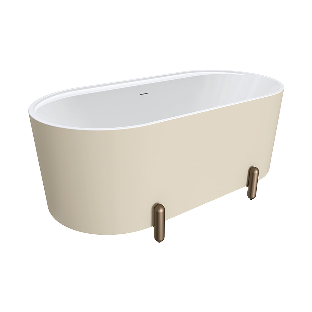Aluca Freestanding Bath, 1500mm Matt Khaki with Brushed Copper Legs with overflow