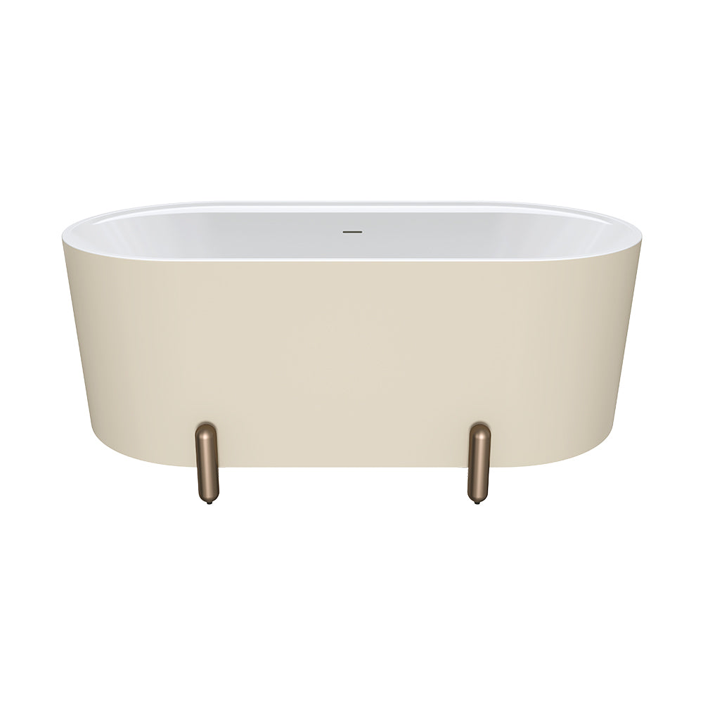 Aluca Freestanding Bath, 1500mm Matt Khaki with Brushed Copper Legs with overflow