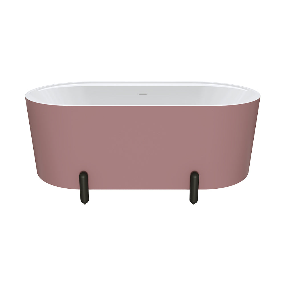 Aluca Freestanding Bath, 1500mm Matt Rouge with Matt Black Legs with overflow
