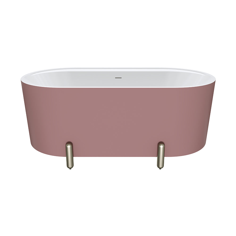 Aluca Freestanding Bath, 1500mm Matt Rouge with Brushed Nickel Legs with overflow