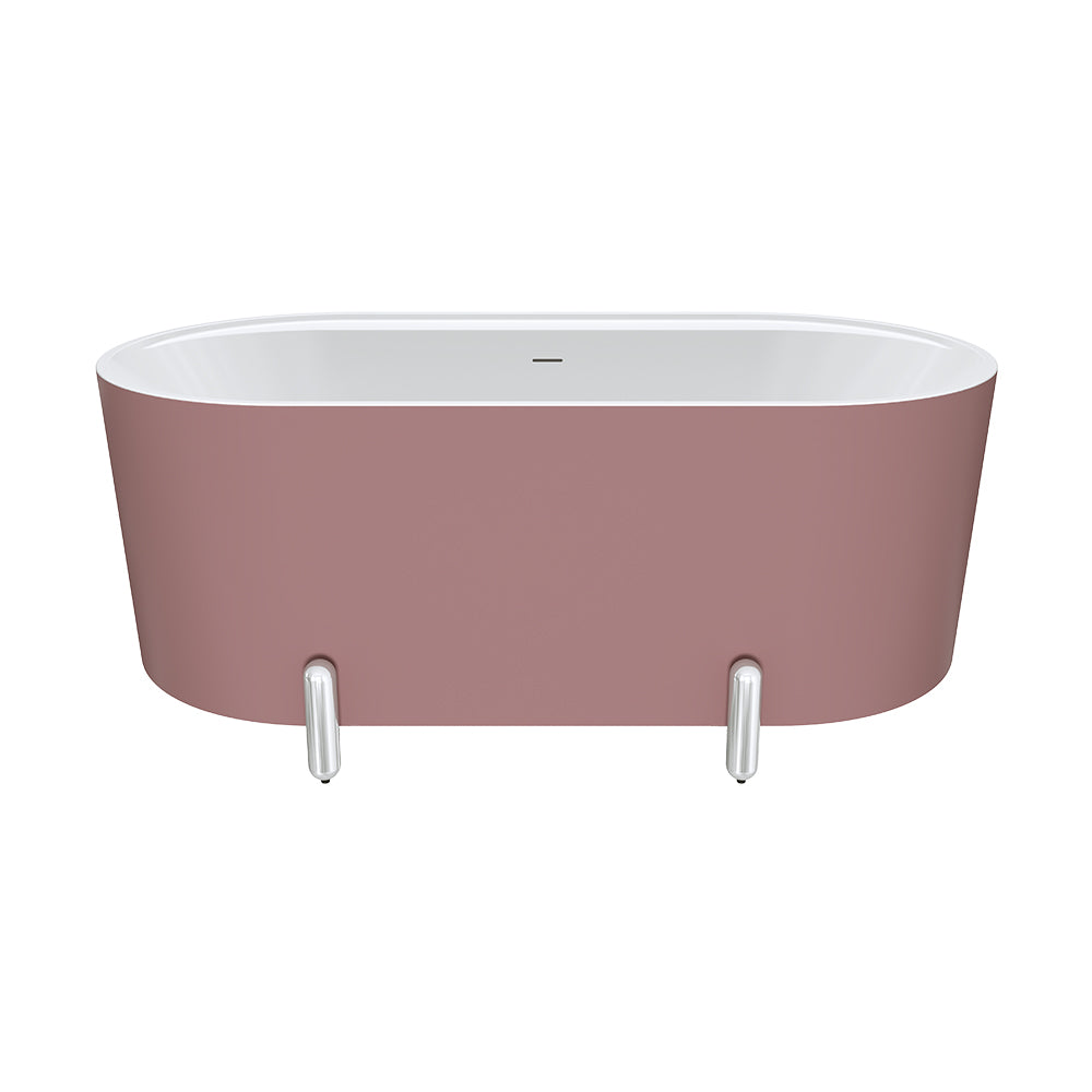 Aluca Freestanding Bath, 1500mm Matt Rouge with Chrome Legs with overflow