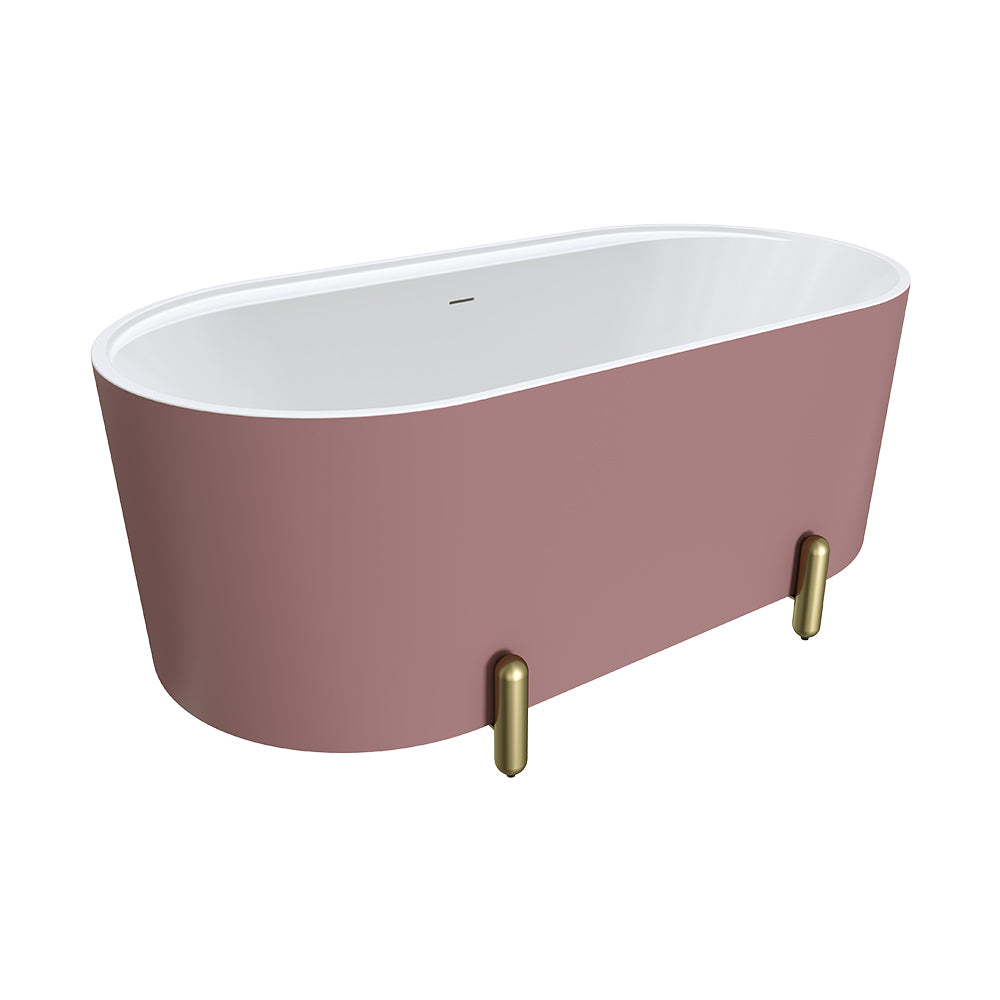 Aluca Freestanding Bath, 1500mm Matt Rouge with Urban Brass Legs with overflow