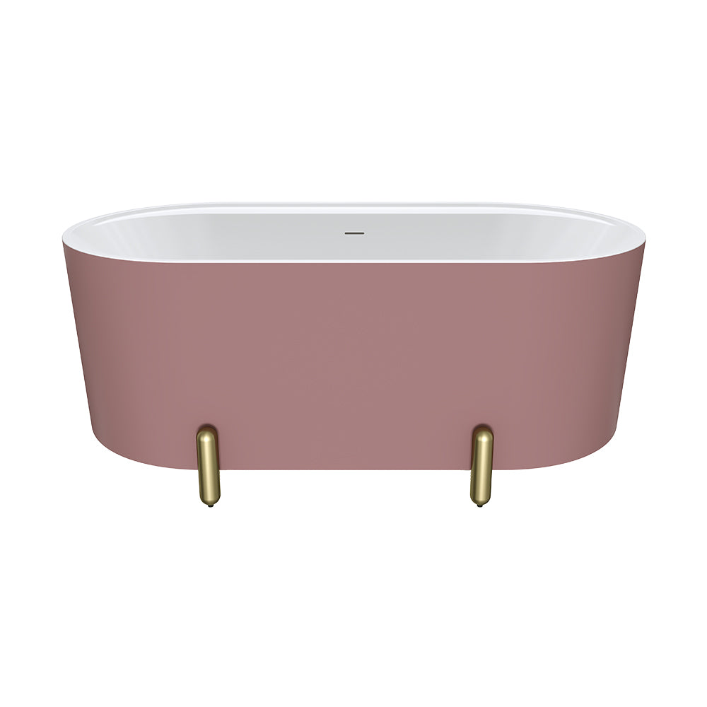 Aluca Freestanding Bath, 1500mm Matt Rouge with Urban Brass Legs with overflow