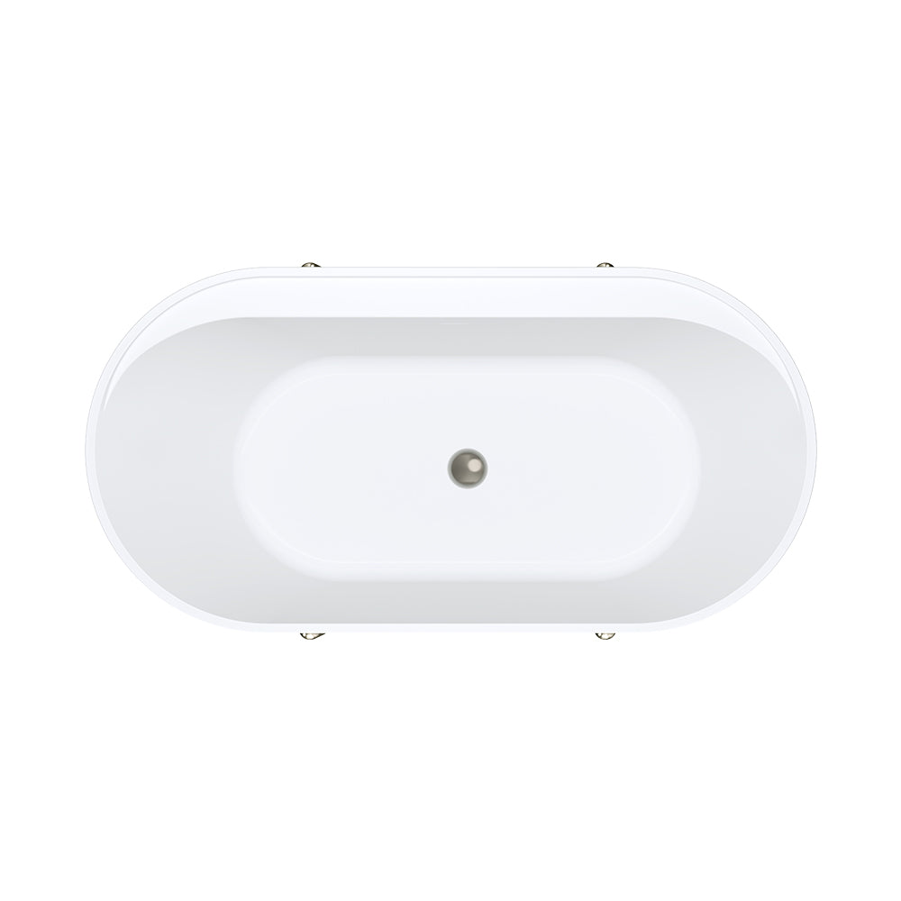 Aluca Freestanding Bath, 1500mm Matt White with Brushed Nickel Legs with overflow