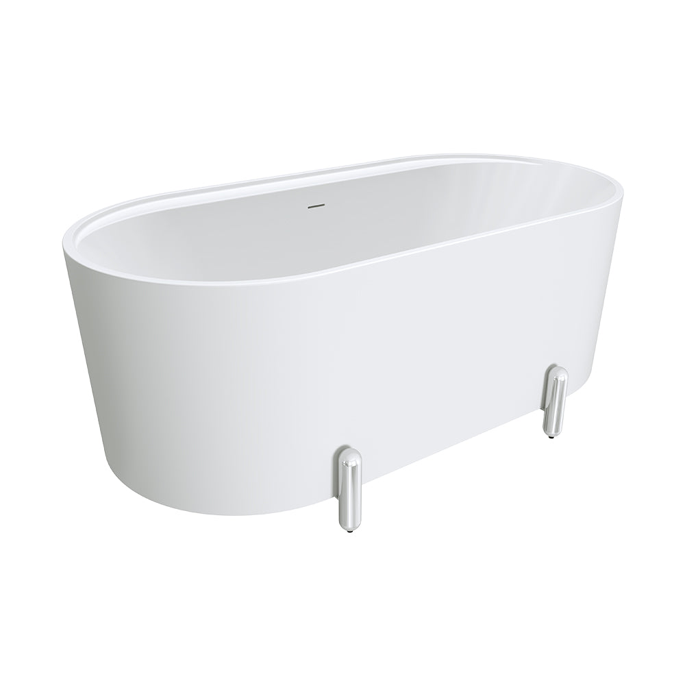 Aluca Freestanding Bath, 1500mm Matt White with Chrome Legs with overflow