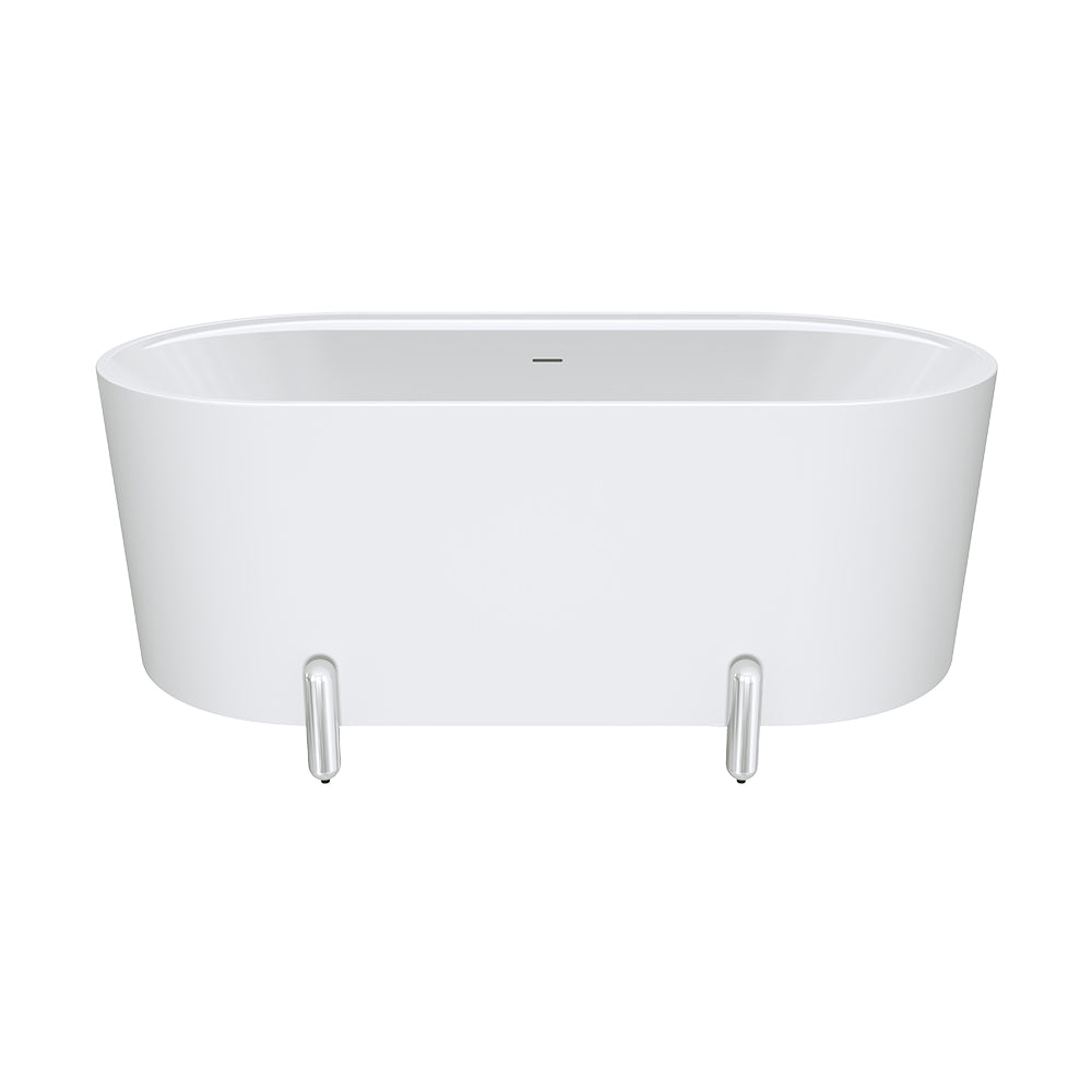 Aluca Freestanding Bath, 1500mm Matt White with Chrome Legs with overflow
