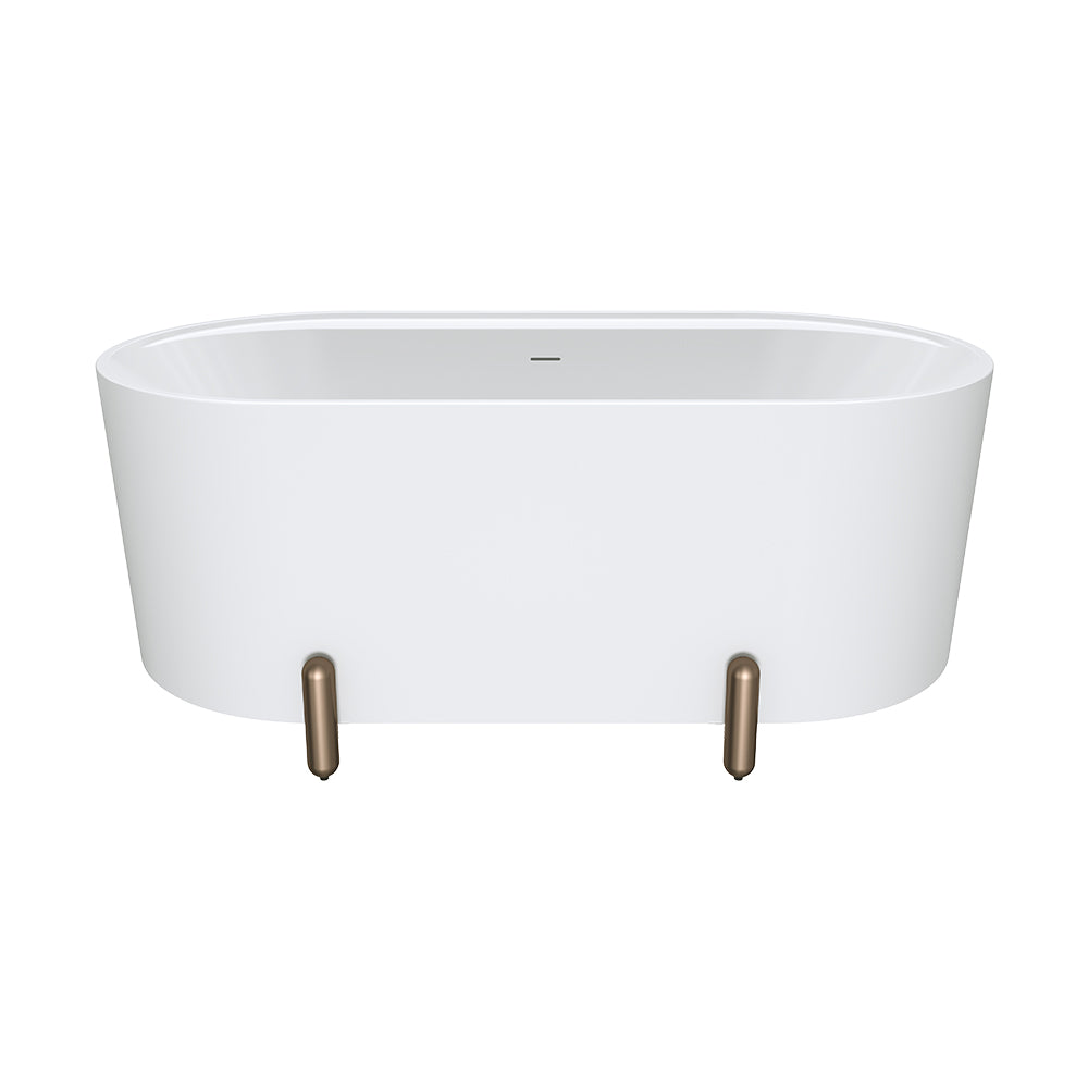 Aluca Freestanding Bath, 1500mm Matt White with Brushed Copper Legs with overflow