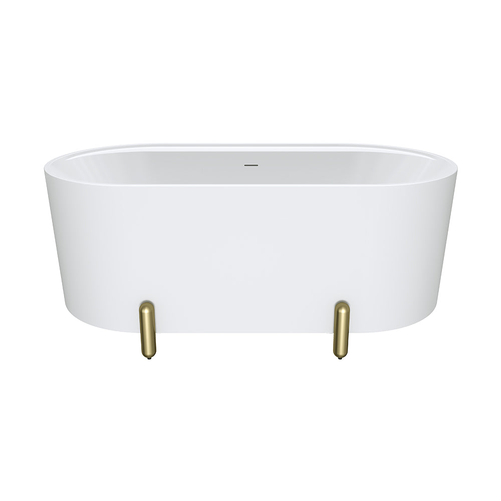 Aluca Freestanding Bath, 1500mm Matt White with Urban Brass Legs with overflow