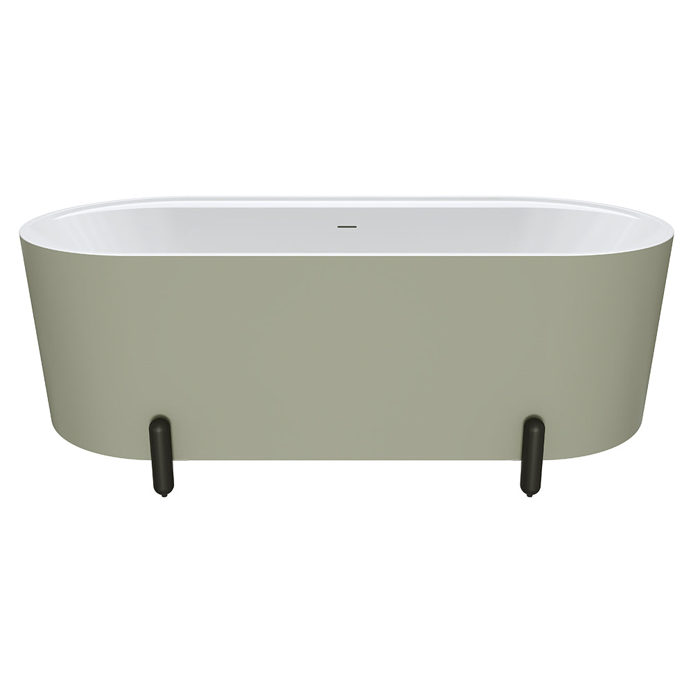 Aluca Freestanding Bath, 1700mm Matt Olive with Matt Black Legs with overflow