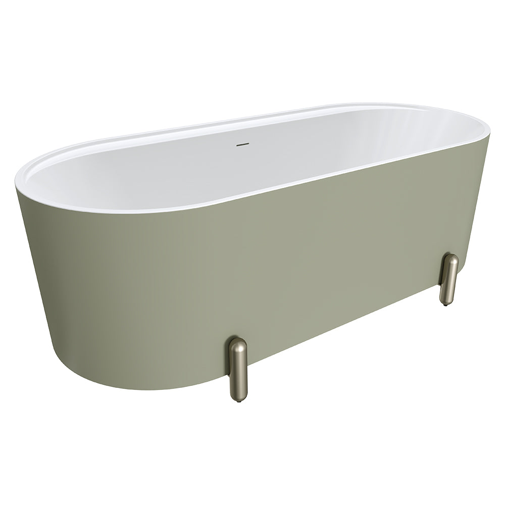 Aluca Freestanding Bath, 1700mm Matt Olive with Brushed Nickel Legs with overflow