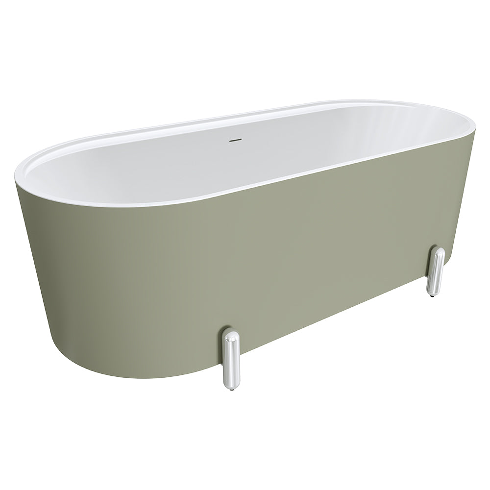 Aluca Freestanding Bath, 1700mm Matt Olive with Chrome Legs with overflow