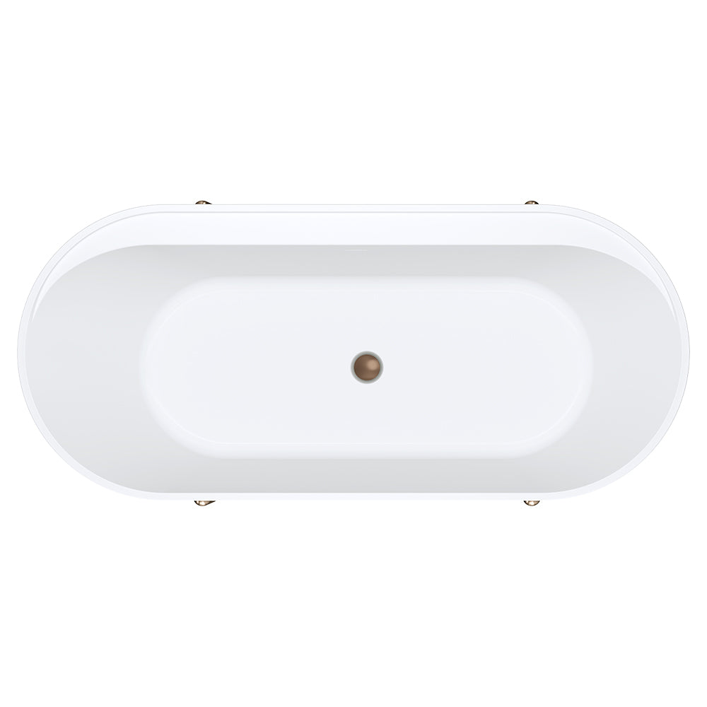 Aluca Freestanding Bath, 1700mm Matt Olive with Brushed Copper Legs with overflow