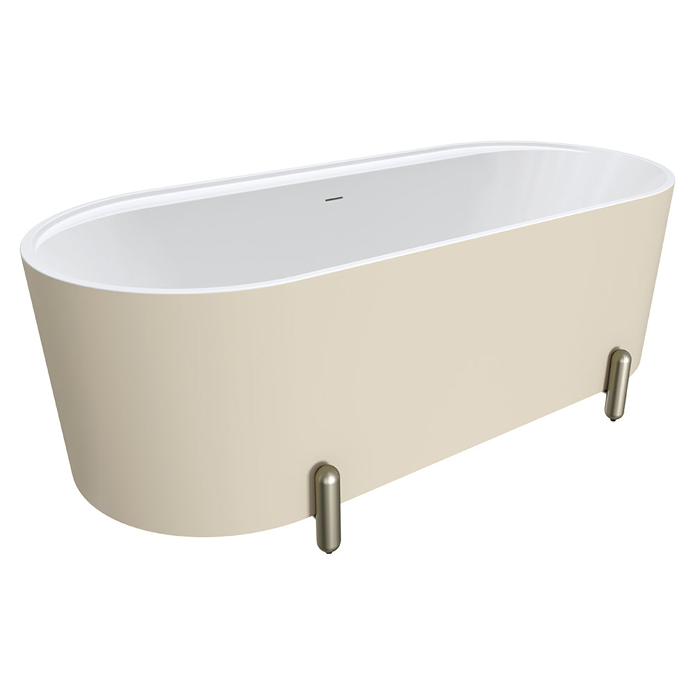 Aluca Freestanding Bath, 1700mm Matt Khaki with Brushed Nickel Legs with overflow