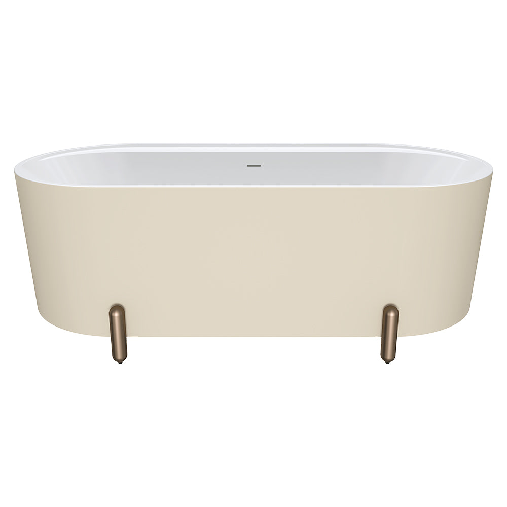 Aluca Freestanding Bath, 1700mm Matt Khaki with Brushed Copper Legs with overflow