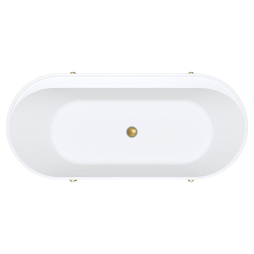 Aluca Freestanding Bath, 1700mm Matt Khaki with Urban Brass Legs with overflow