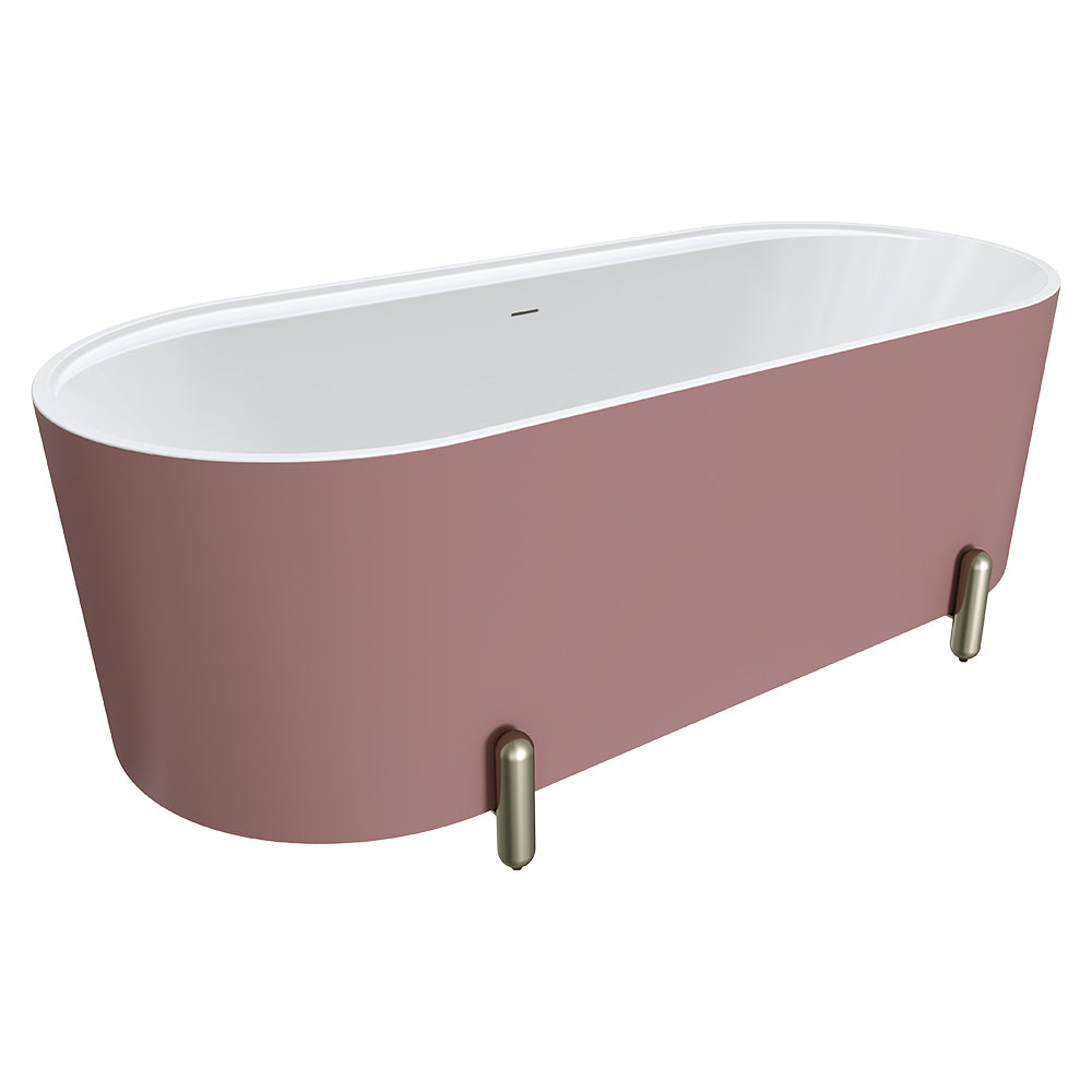 Aluca Freestanding Bath, 1700mm Matt Rouge with Brushed Nickel Legs with overflow
