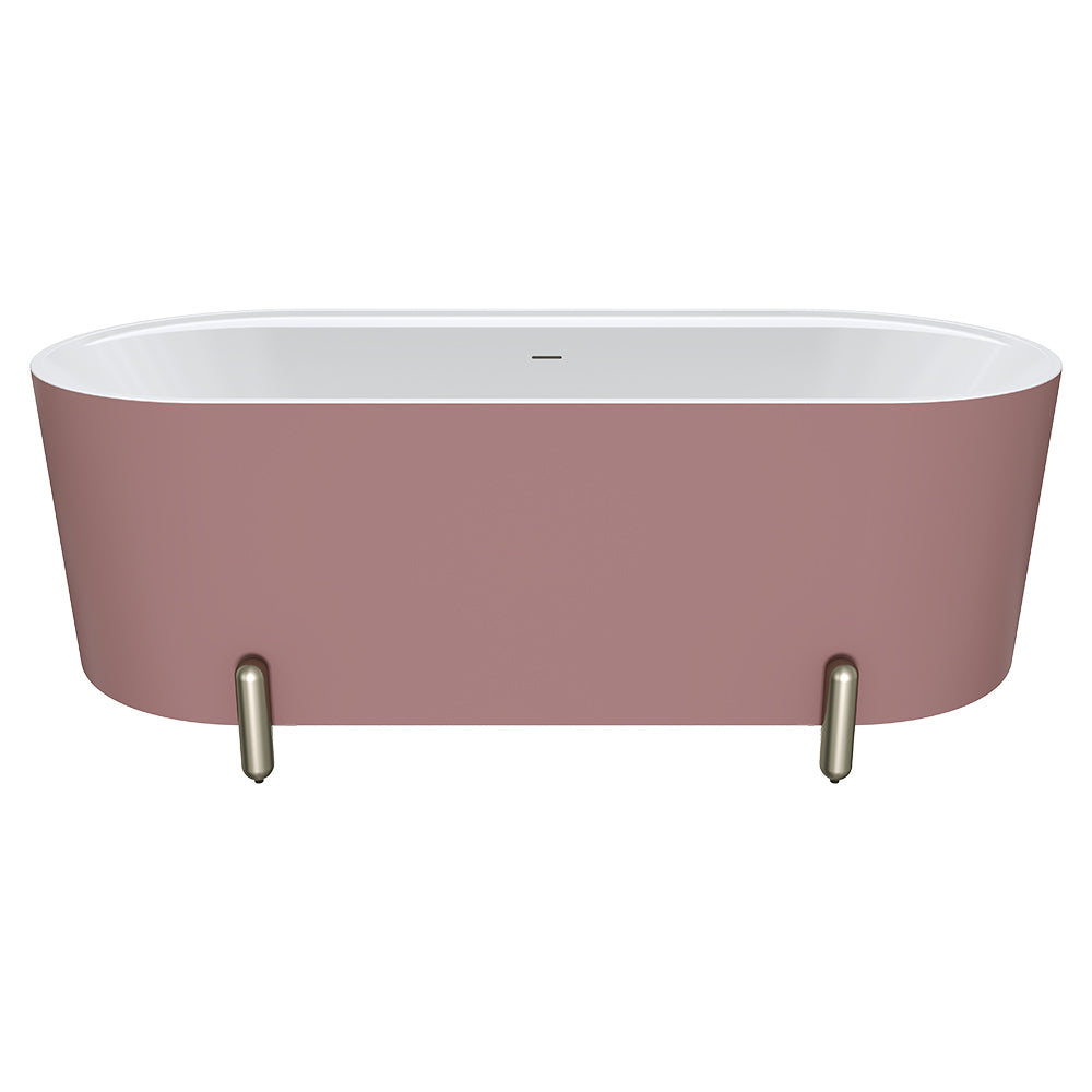 Aluca Freestanding Bath, 1700mm Matt Rouge with Brushed Nickel Legs with overflow