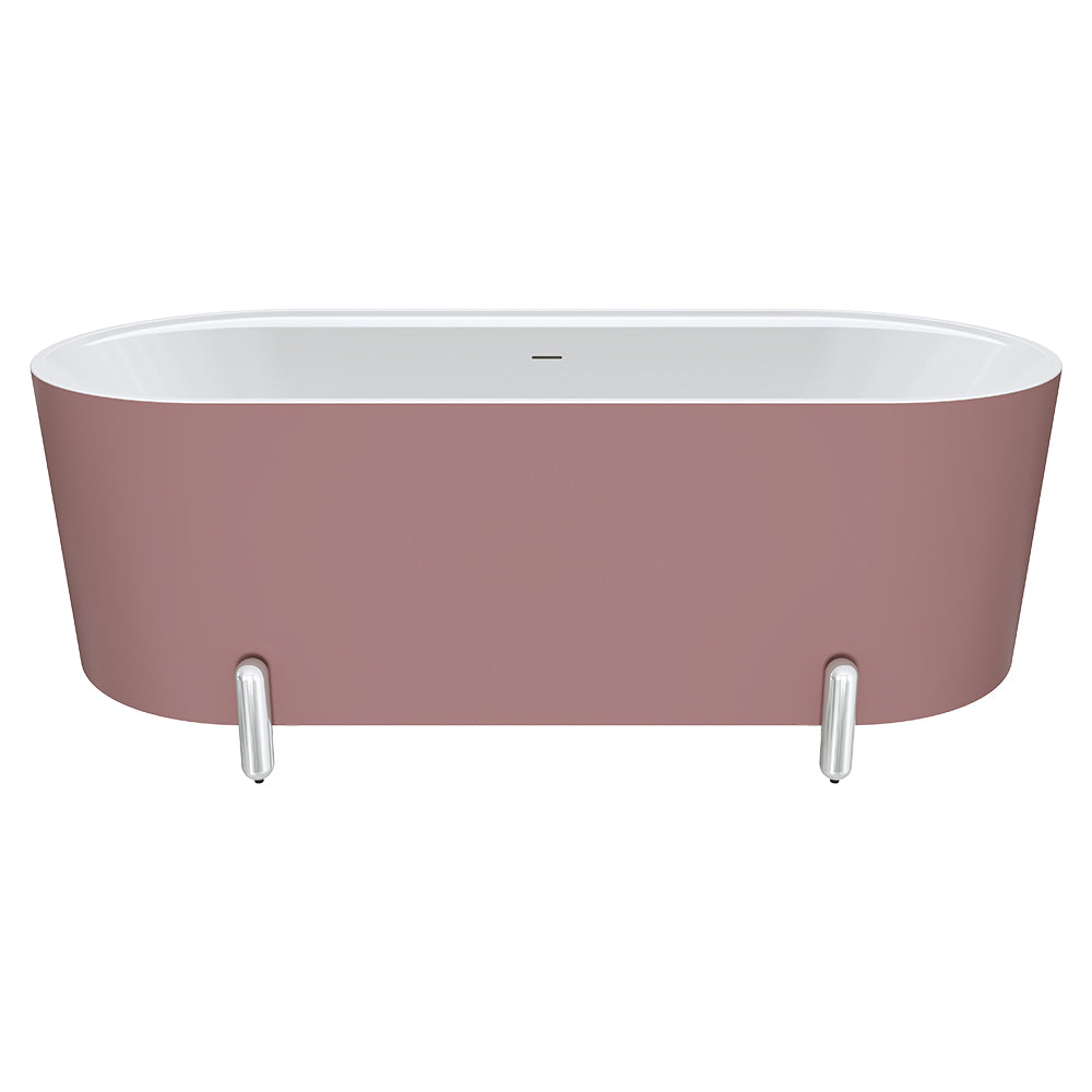 Aluca Freestanding Bath, 1700mm Matt Rouge with Chrome Legs with overflow