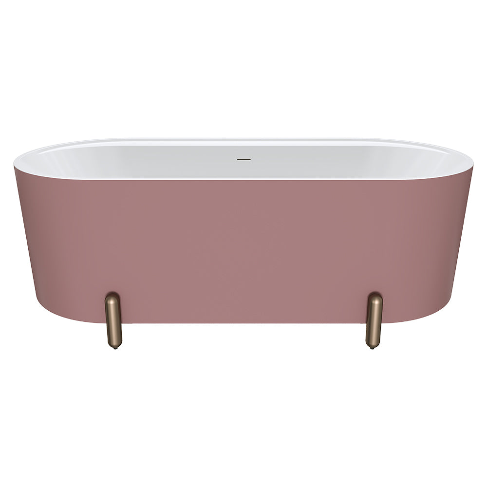 Aluca Freestanding Bath, 1700mm Matt Rouge with Brushed Copper Legs with overflow