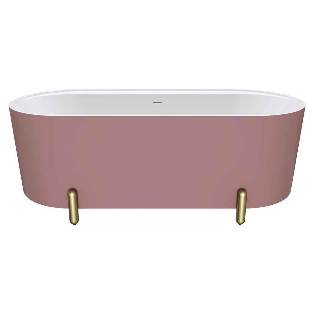 Aluca Freestanding Bath, 1700mm Matt Rouge with Urban Brass Legs, with overflow
