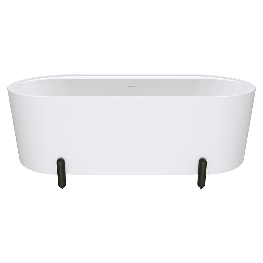Aluca Freestanding Bath, 1700mm Matt White with Matt Black Legs with overflow