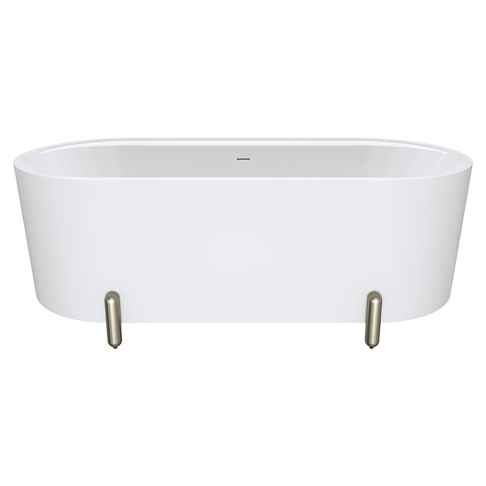 Aluca Freestanding Bath, 1700mm Matt White with Brushed Nickel Legs with overflow