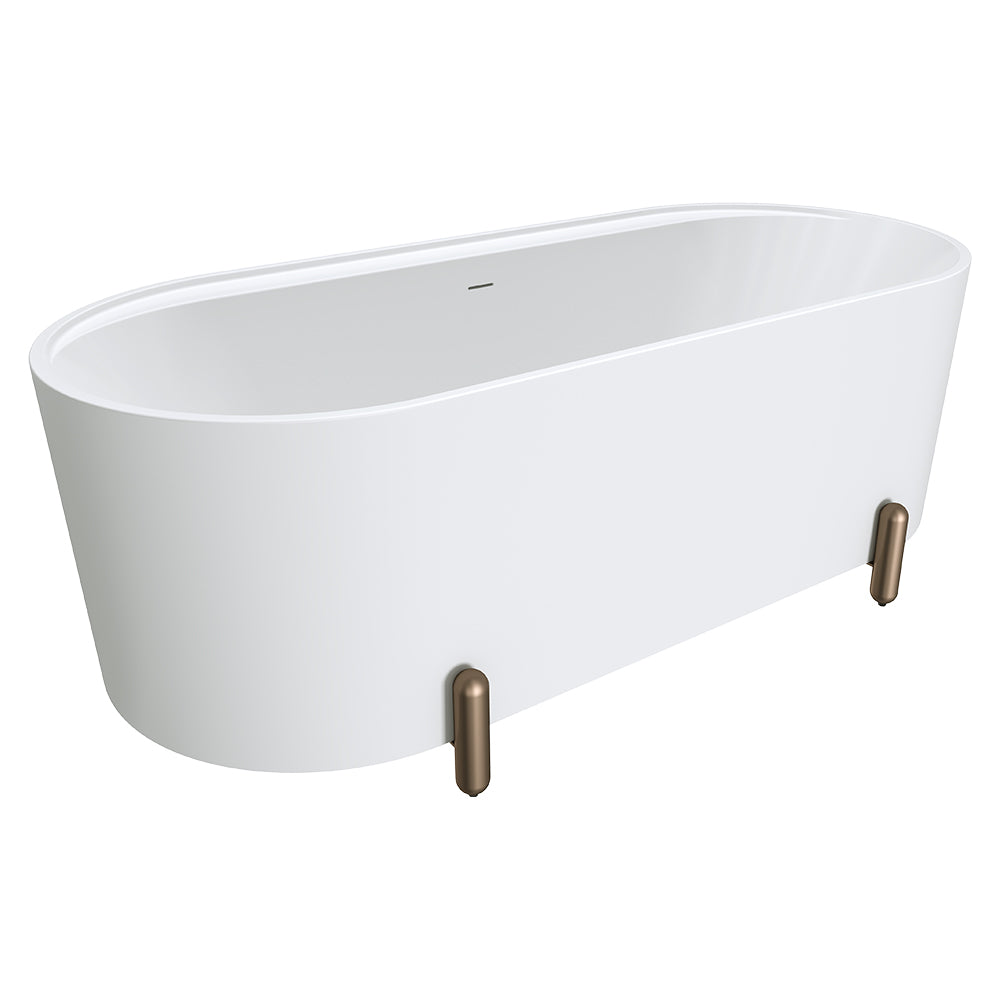 Aluca Freestanding Bath, 1700mm Matt White with Brushed Copper Legs with overflow