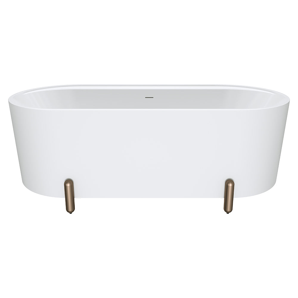 Aluca Freestanding Bath, 1700mm Matt White with Brushed Copper Legs with overflow
