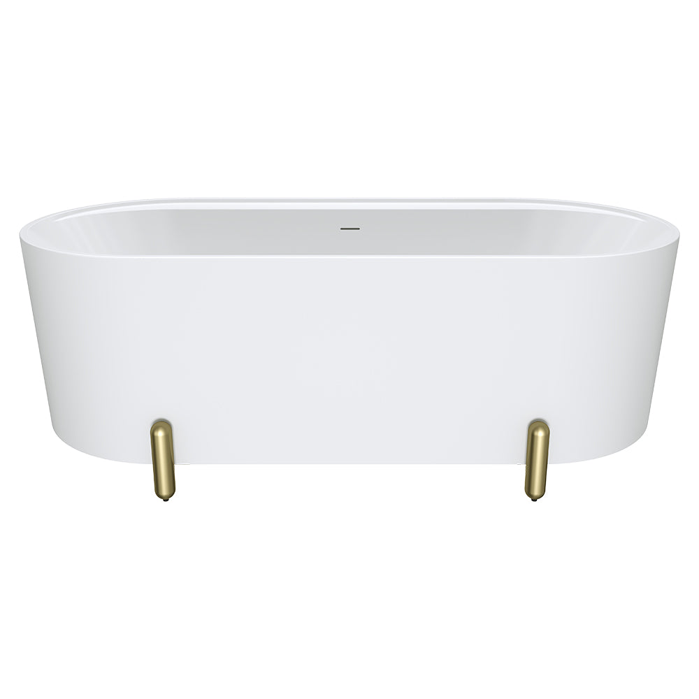 Aluca Freestanding Bath, 1700mm Matt White with Urban Brass Legs with overflow