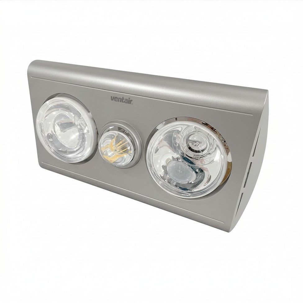 KLEIN 3 in 1 Bathroom Heat Exhaust - R63 60watt Incandescent Globe - Silver (Clearance)