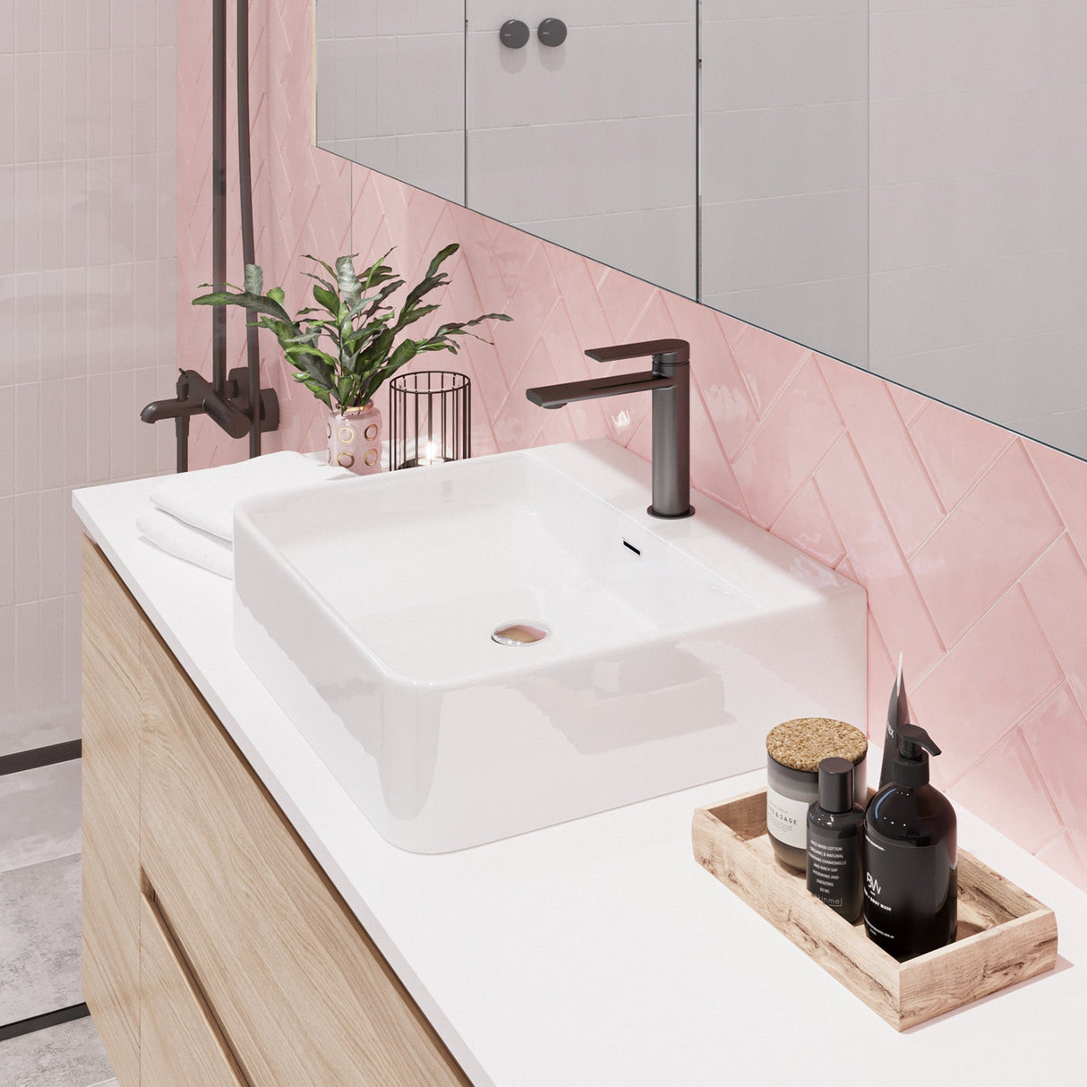 A lifestyle image of Timberline's Iconic Basin 500mm White Gloss